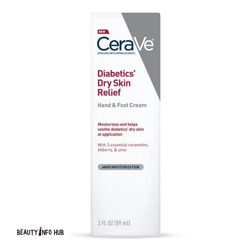 CERAVE DIABETICS DRY SKIN RELIEF HAND & FOOT CREAM 3OZ 3606000512115 CeraVe Diabetics’ Dry Skin Relief Hand & Foot Cream 85g for dry, rough skin. With ceramides and urea, it hydrates and soothes.